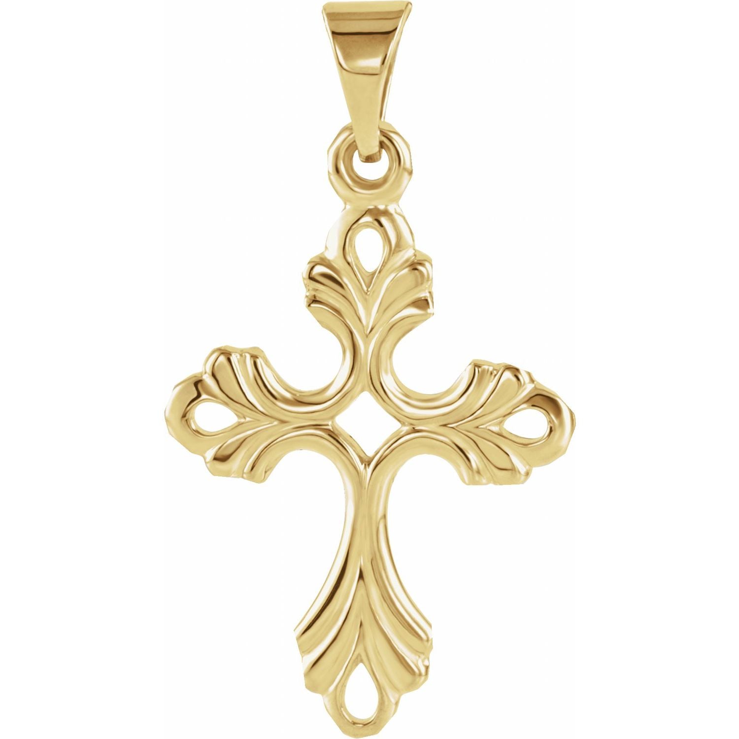 Fleury Openwork Gold Cross Necklace pendant in 14K Yellow Gold, shown without its chain