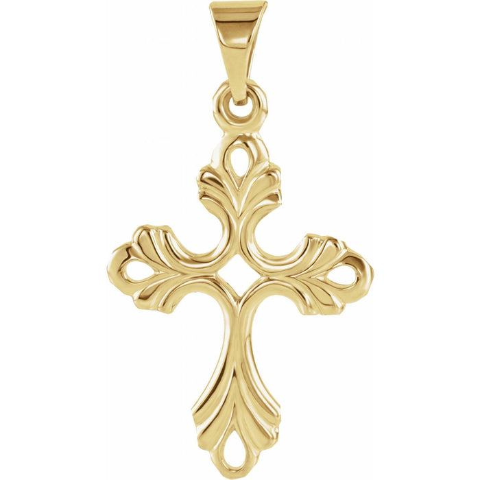 Fleury Openwork Gold Cross Necklace pendant in 14K Yellow Gold, shown without its chain