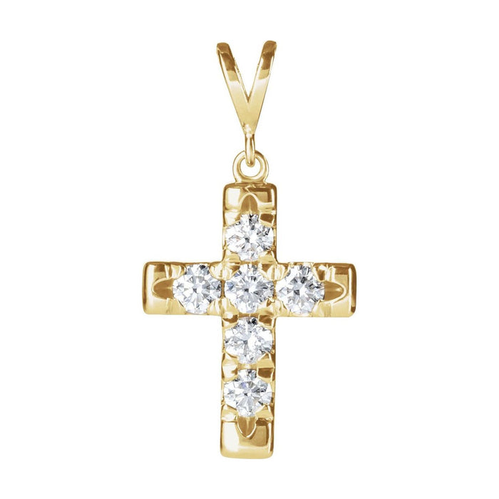 French-Set Diamond Cross Pendant in 14K Yellow Gold