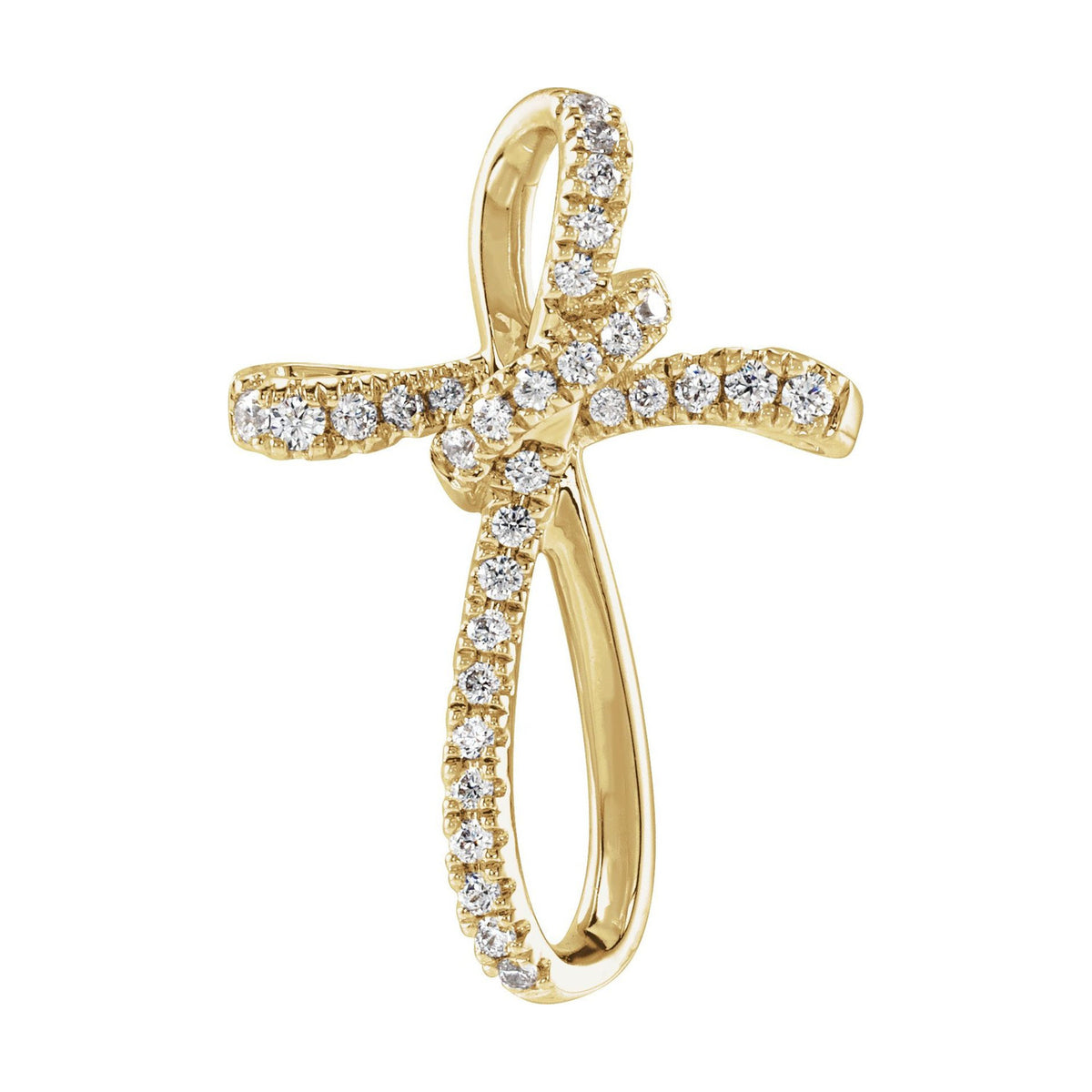 14K Yellow Gold continuous ribbon cross — Lab-Grown Diamond Ribbon Cross Necklace, pendant shown without its chain