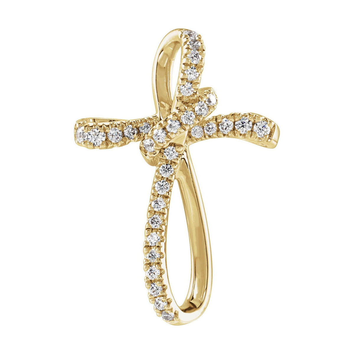 Lab-Grown Diamond Ribbon Cross Pendant in 14K Yellow Gold