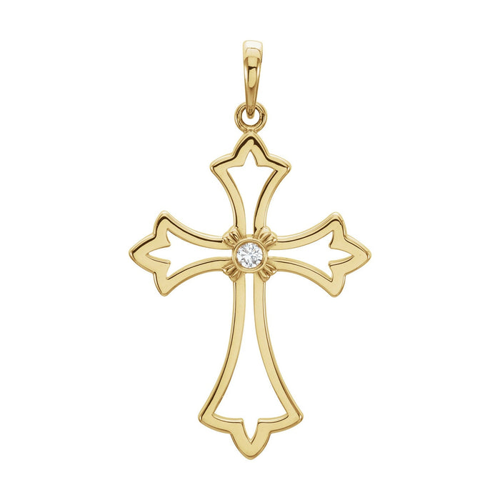 Open Fleury Cross Pendant in 14K Yellow Gold