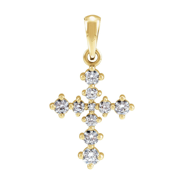 14K Yellow Gold open-gallery prong-set cross — Open Gallery Diamond Cross Necklace, pendant shown without its chain