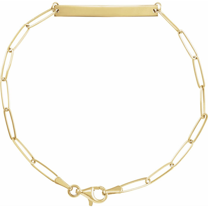 14k yellow gold paperclip id bar gold bracelet