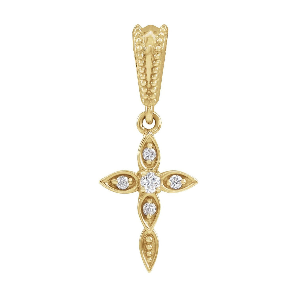 Petite Petal Diamond Cross Pendant in 14K Yellow Gold