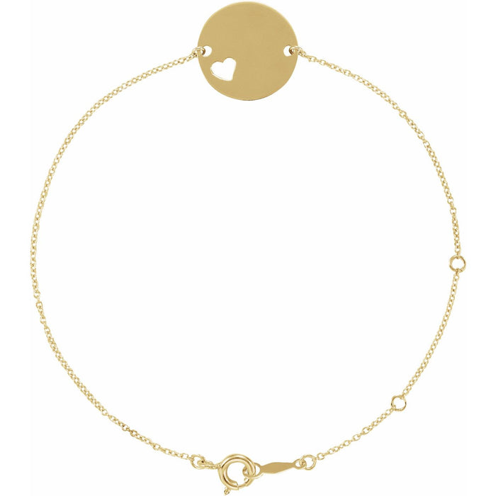 14k yellow gold pierced heart disc gold bracelet