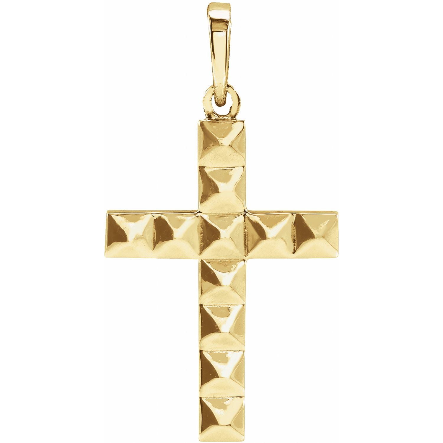 Pyramid Stud Gold Cross Necklace pendant in 14K Yellow Gold, shown without its chain