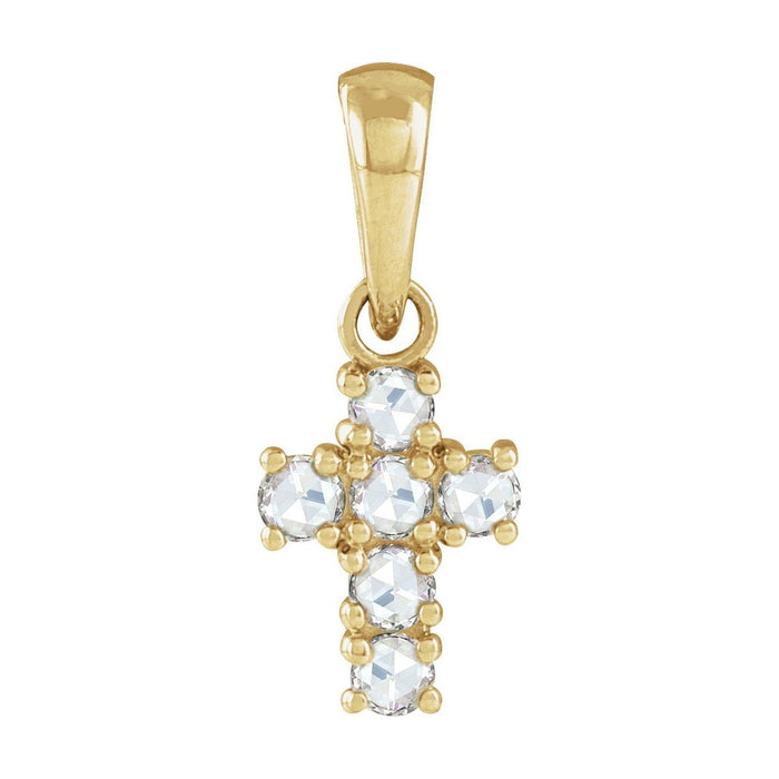 14K Yellow Gold rose-cut cross — Rose-Cut Diamond Cross Necklace, pendant shown without its chain