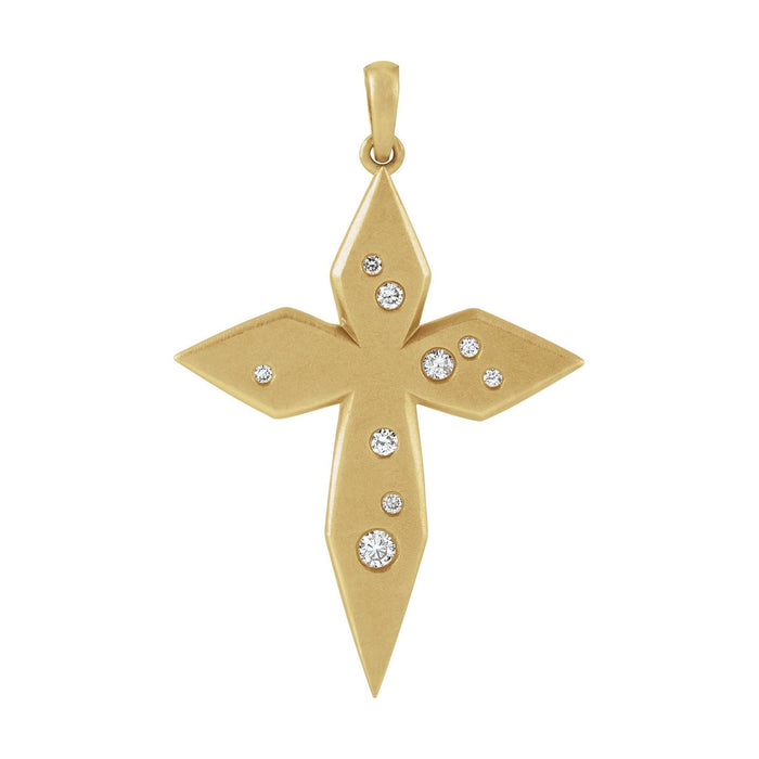 Satin Lozenge Diamond Cross Pendant in 14K Yellow Gold