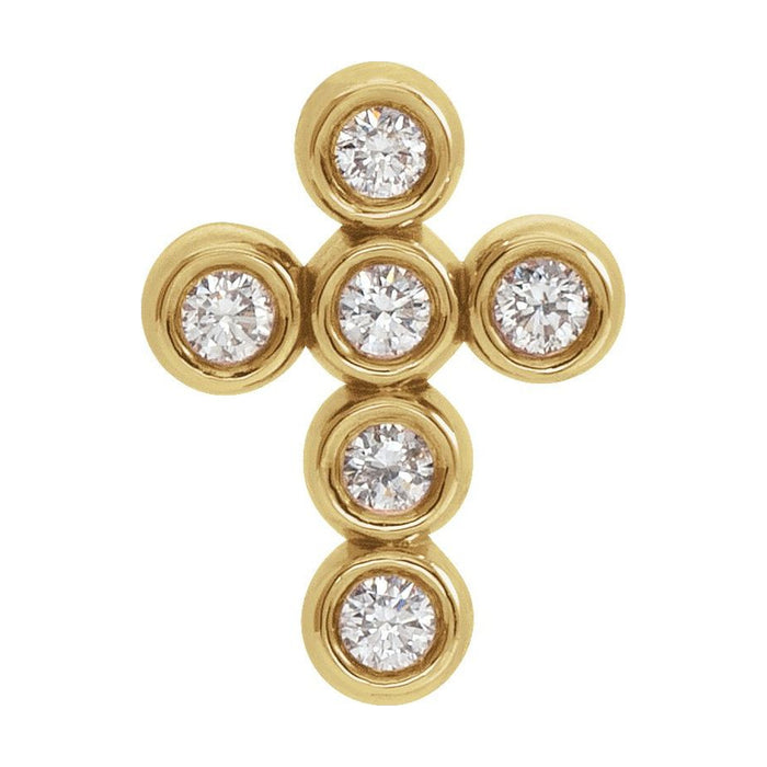 14K Yellow Gold full-bezel cross built from six equal bezels — Six-Bezel Diamond Cross Necklace, pendant shown without its chain