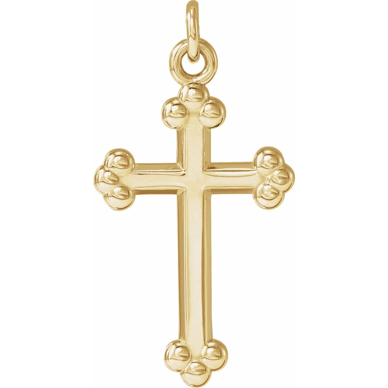 Trefoil Tip Gold Cross Necklace pendant in 14K Yellow Gold, shown without its chain