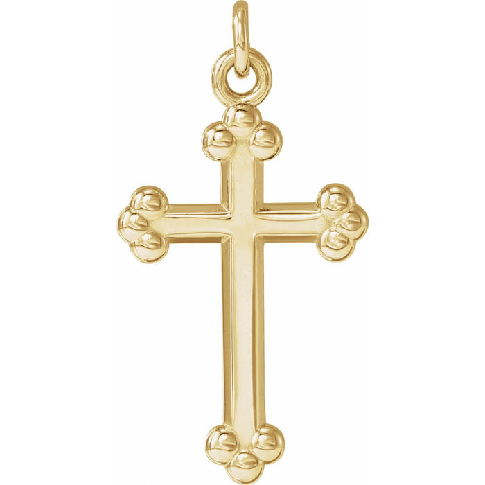 Trefoil Tip Gold Cross Necklace pendant in 14K Yellow Gold, shown without its chain