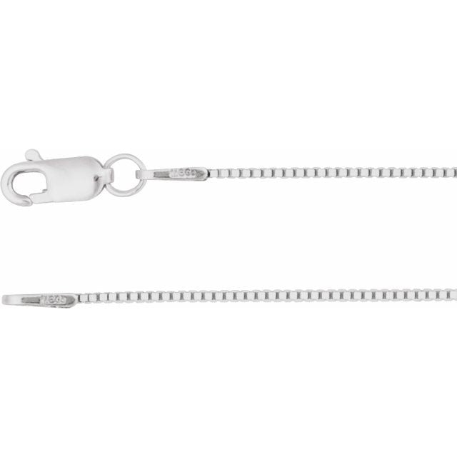 0.75mm box gold chain necklace in 14k white gold, 18 inch