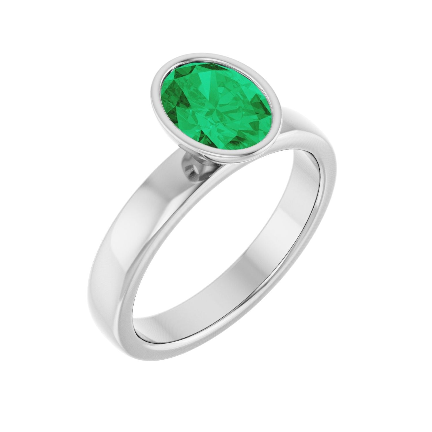 Oval Emerald Bezel-Set Signature Engagement Ring in 14K White Gold