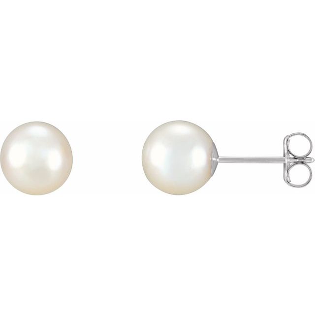 7mm white freshwater pearl stud earrings in 14k white gold