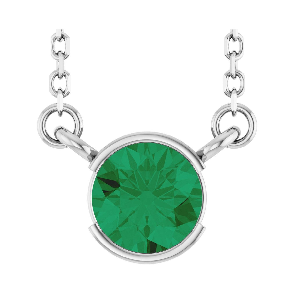 14K White Gold lab-grown emerald solitaire station necklace