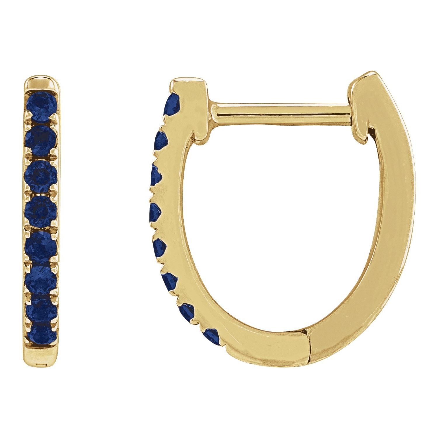 14K Yellow Gold round lab-grown blue sapphire earrings