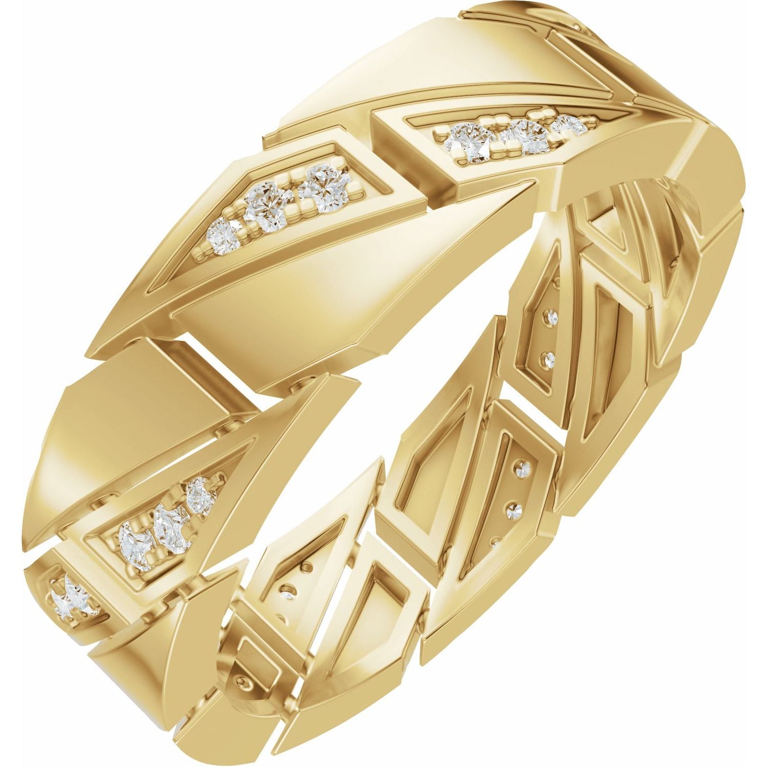 White Gold chevron bead-set men's diamond wedding band, 0.25 ctw natural round diamonds