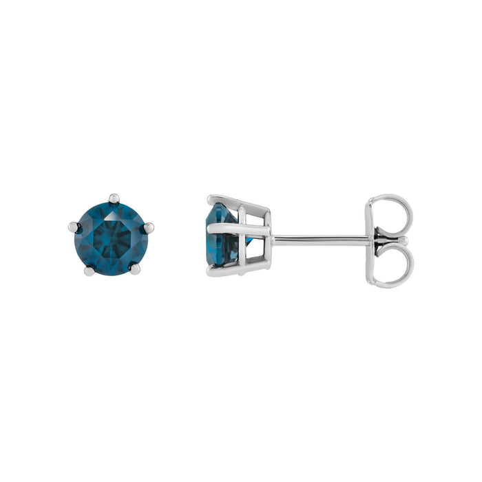 14K White Gold round London blue topaz solitaire stud earrings
