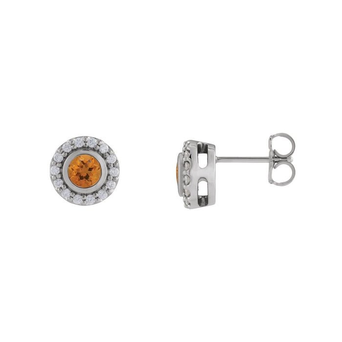 14K White Gold natural citrine round earrings