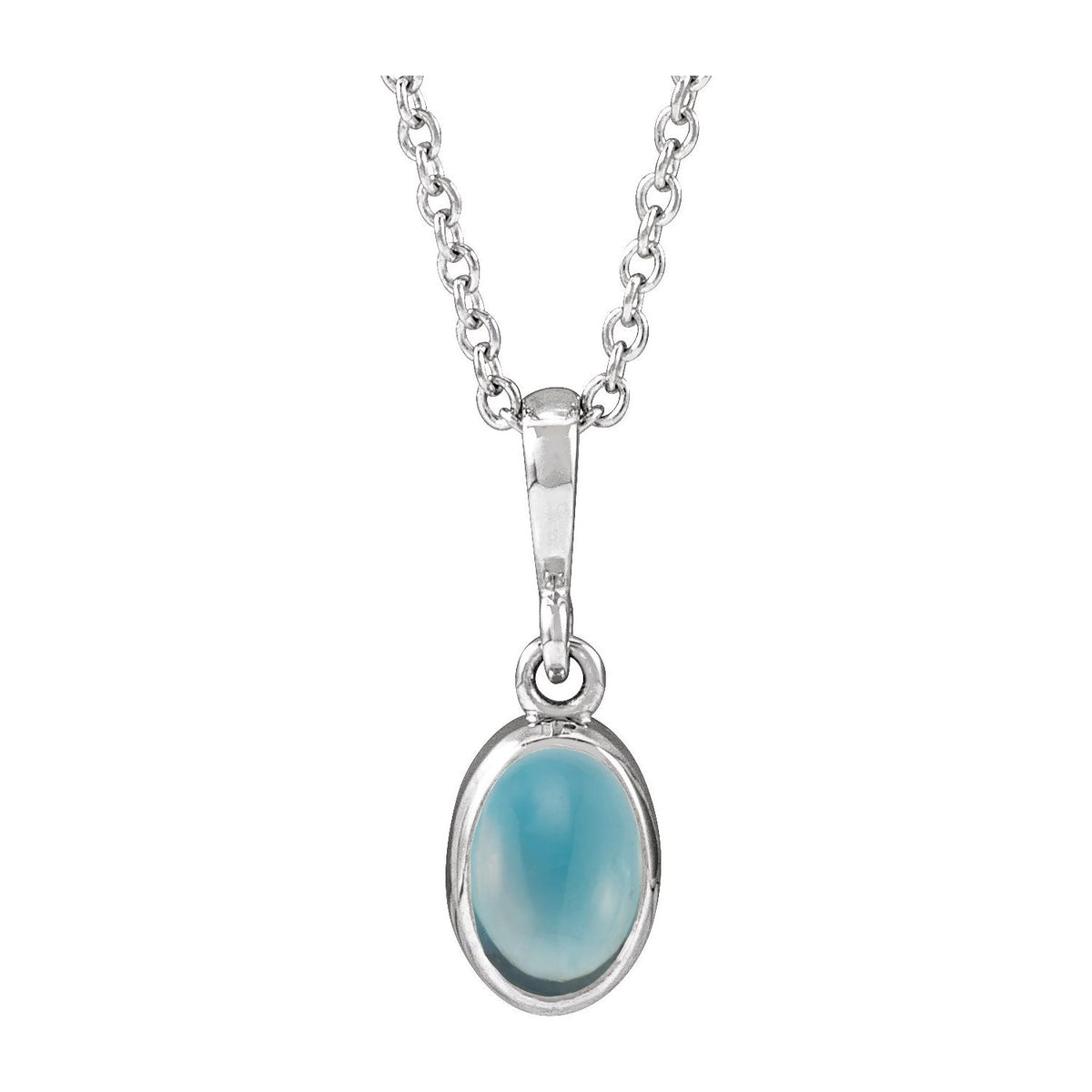 oval london blue topaz cabochon solitaire pendant, 14K White Gold