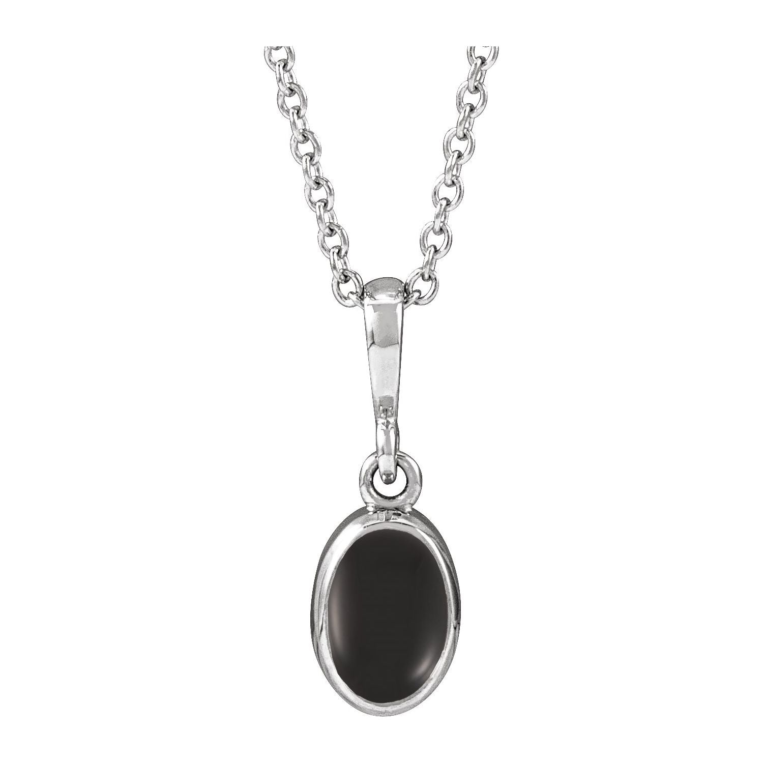 14K White Gold Onyx Cabochon Solitaire Necklace