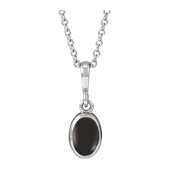 14K White Gold Onyx Cabochon Solitaire Necklace