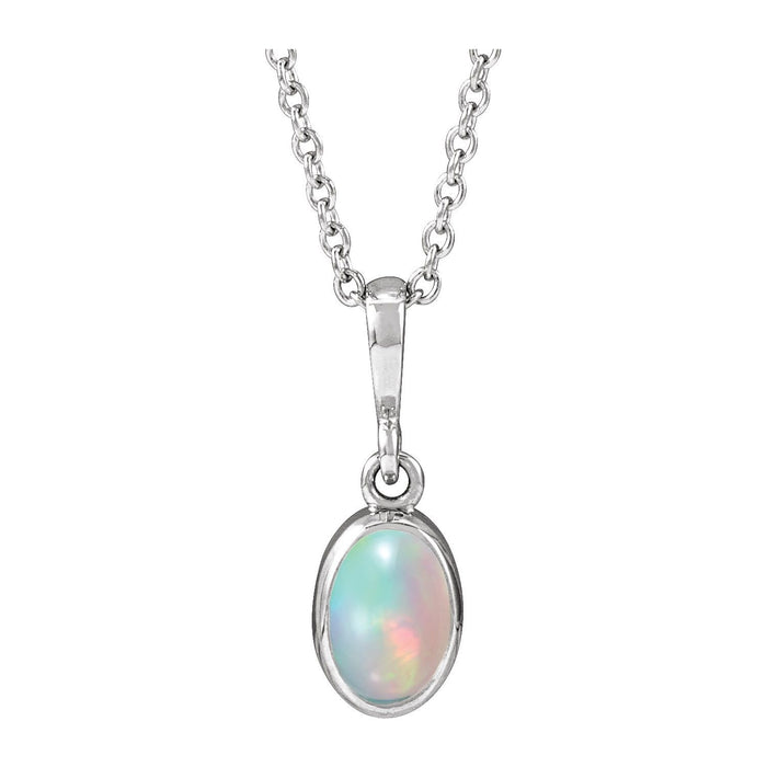 oval ethiopian opal cabochon solitaire pendant, 14K White Gold