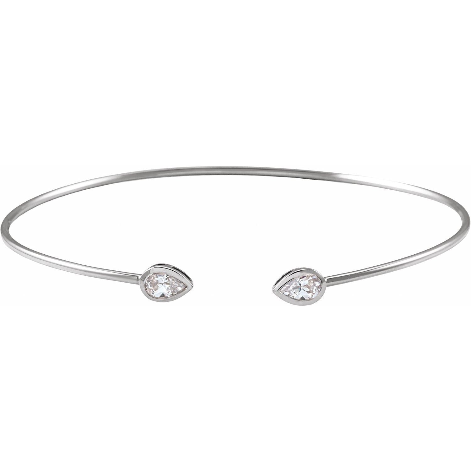 14K White Gold pear natural diamond pear-diamond bangle bracelet, G-H SI-I1
