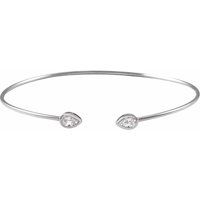 14K White Gold pear natural diamond pear-diamond bangle bracelet, G-H SI-I1