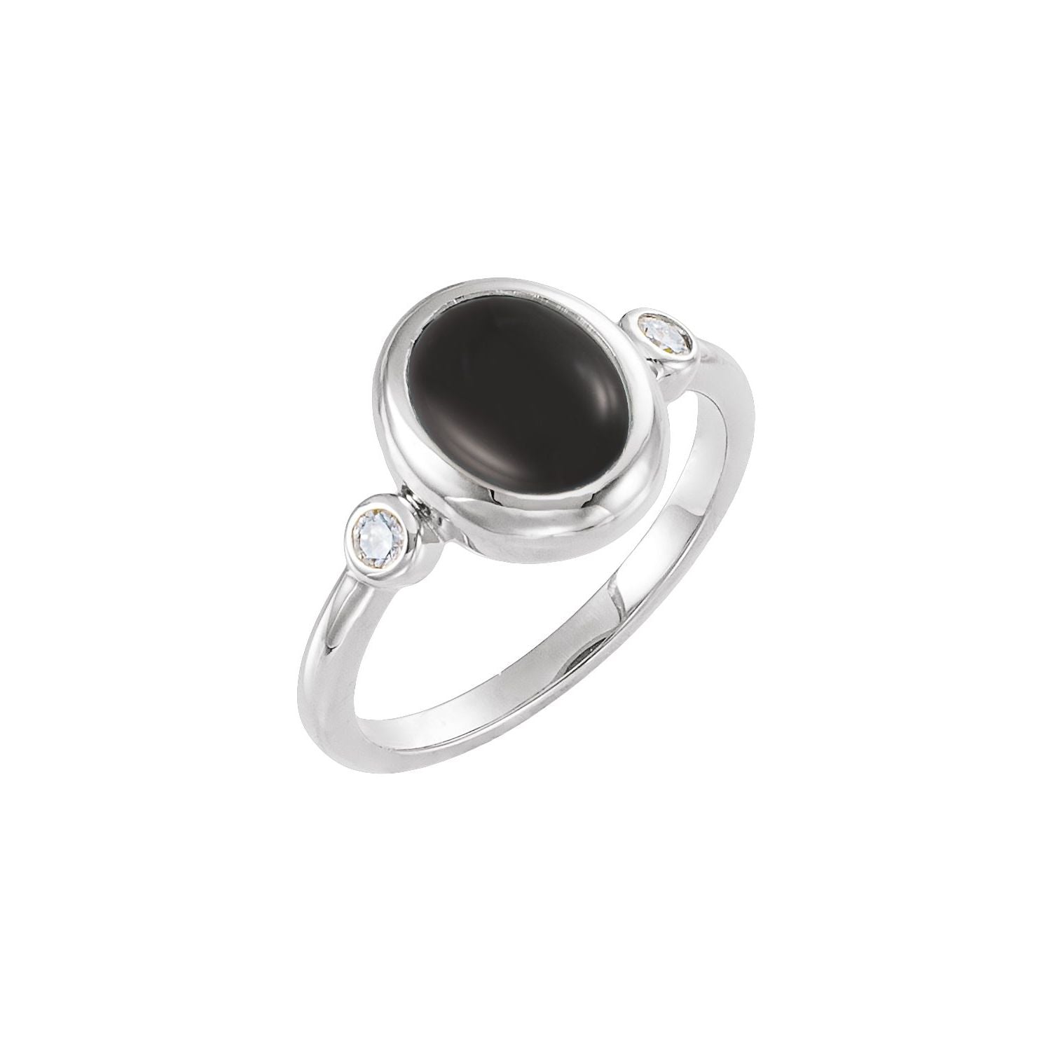 Black Onyx & Diamond Statement Ring in 14K White Gold - natural black onyx