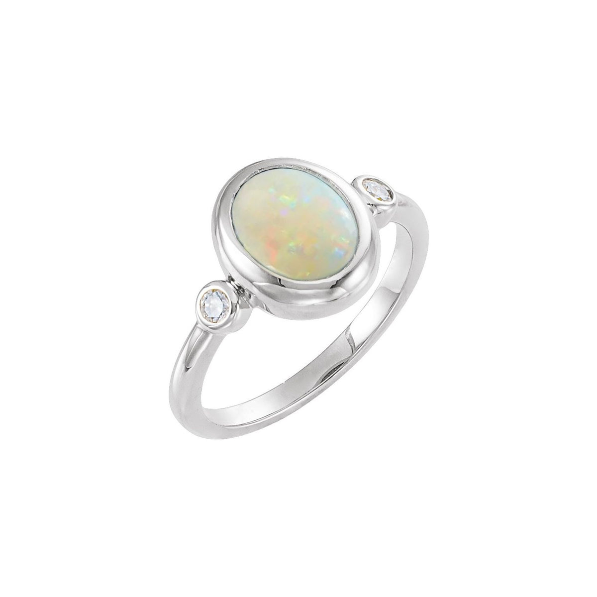Ethiopian Opal Statement Bezel Ring in 14K White Gold - natural opal