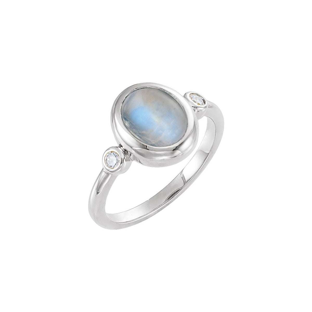 Rainbow Moonstone Statement Cabochon Ring in 14K White Gold - natural rainbow moonstone