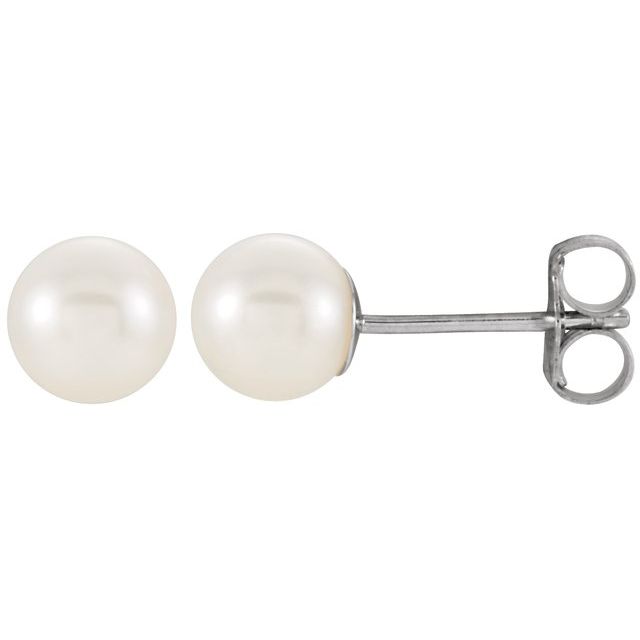 5mm white freshwater pearl stud earrings in 14k white gold