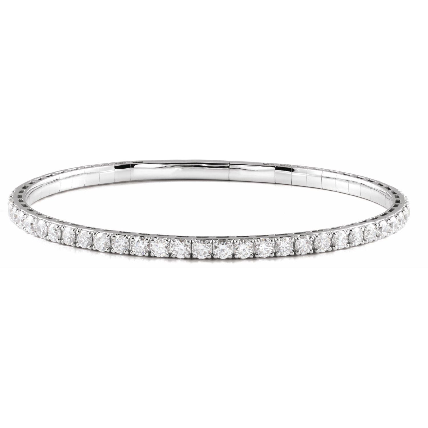 14K White Gold round lab-grown diamond flexible diamond bangle bracelet, G-H SI-I1