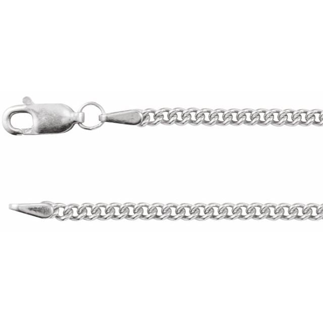 2.25mm curb chain necklace in 14k white gold, 18 inch