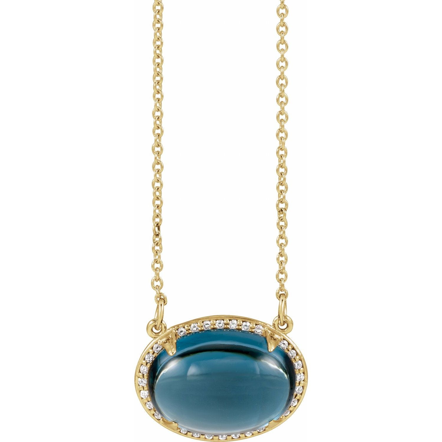 London Blue Topaz Oval birthstone necklace in 14K Yellow Gold