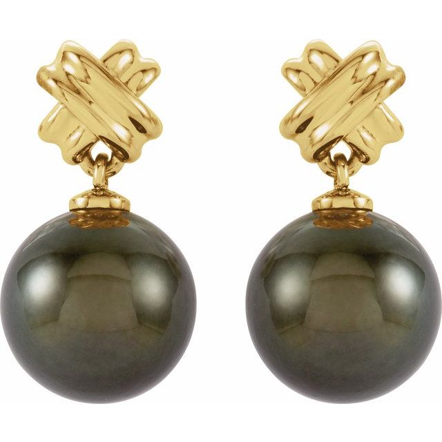 gray tahitian pearl stud earrings in 14k yellow gold
