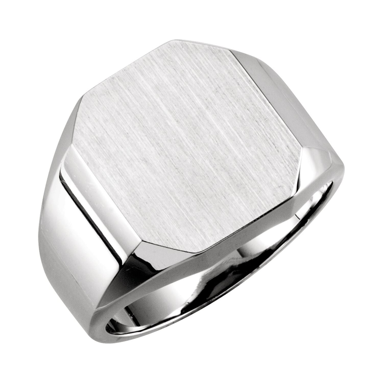 Men's Octagon Signet Ring, 16 x 14 mm Engravable shown in 14K White Gold