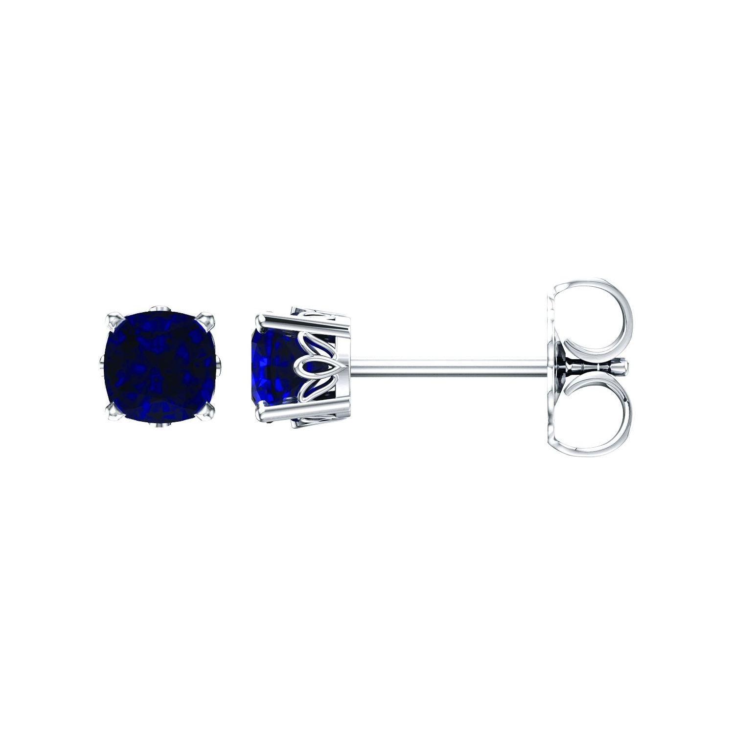 14K White Gold cushion lab-grown blue sapphire earrings