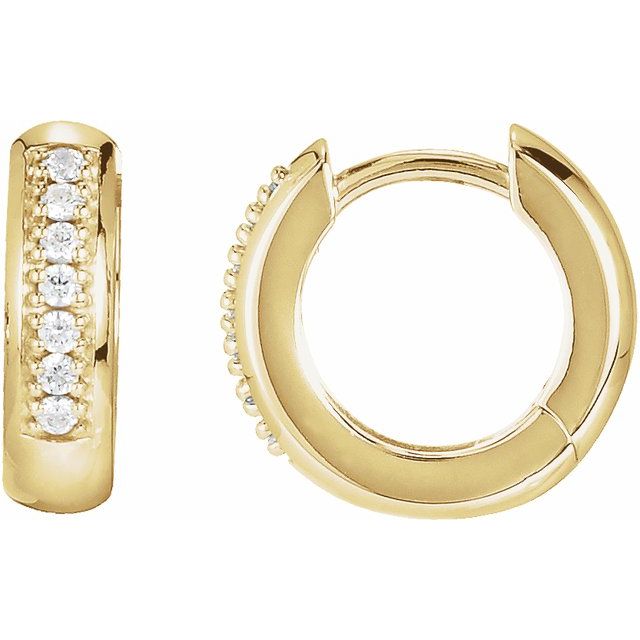 petite diamond huggie hoop earrings in 14k yellow gold