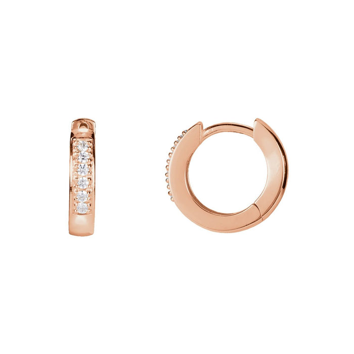 Bead-Set Natural Diamond Hoop Earrings (12.5 mm) in 14K Rose Gold
