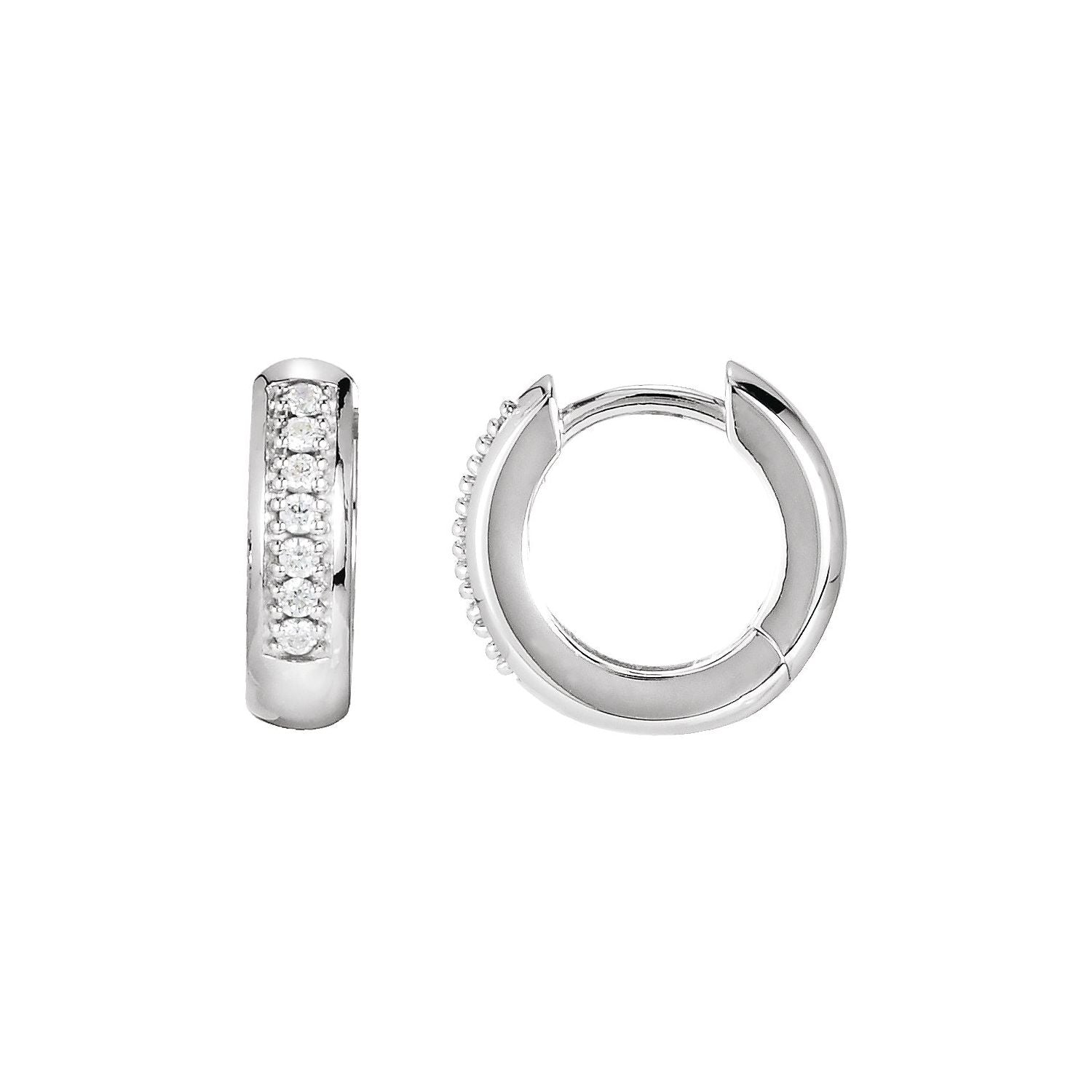 14K White Gold diamond huggie earrings