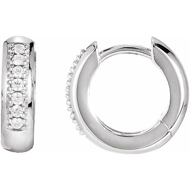 petite diamond huggie hoop earrings in 14k white gold