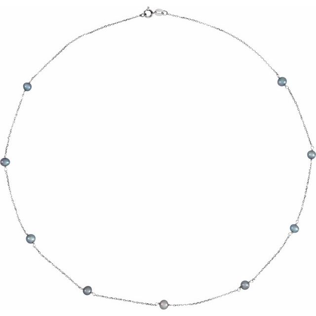 black freshwater pearl 9-station necklace in 14k white gold