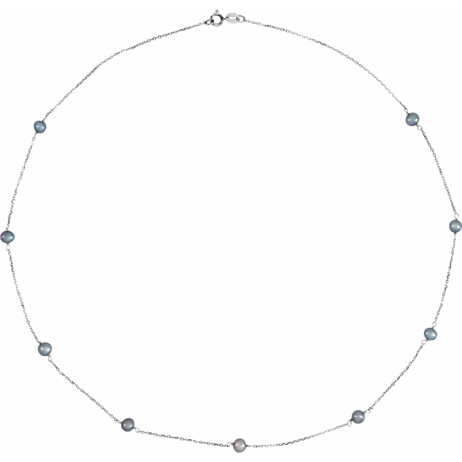 Black Freshwater Pearl 9-Station Necklace in 14K White Gold