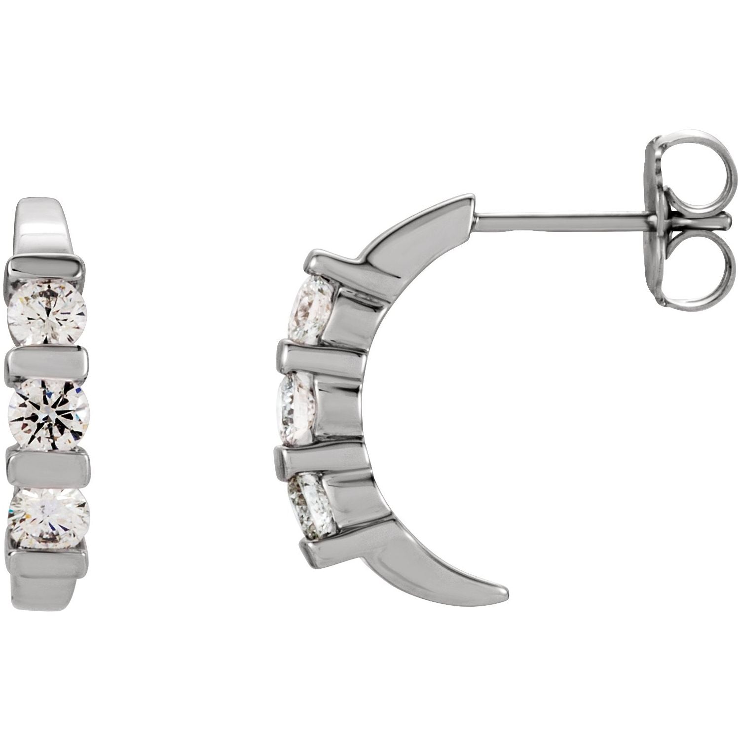 14K White Gold diamond huggie earrings
