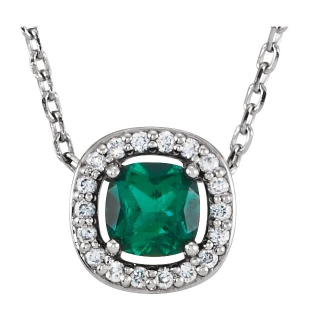 may emerald cushion gold necklace in 14k white gold