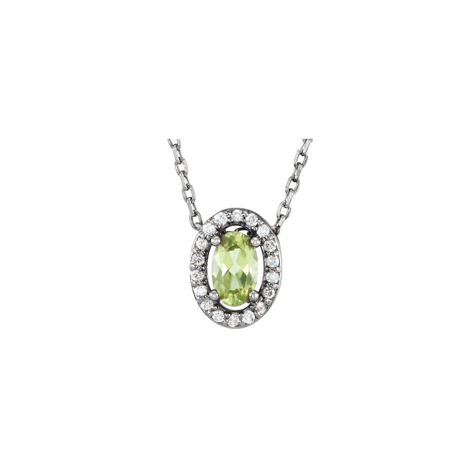 Peridot & Diamond Halo Slide Pendant Necklace in 14K White Gold