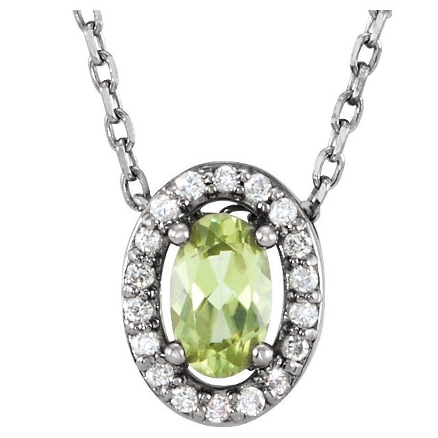 august peridot oval gold necklace in 14k white gold